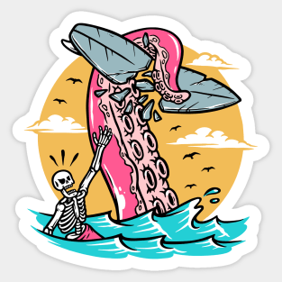 Octopus Attacks a Skeleton Surfer Sticker